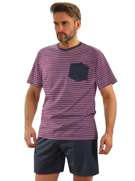 Sesto Senso Herren Pyjama Set – Kurzarm Baumwolle Schlafanzug, Kariertes Muster, Bequeme Passform mit Taschen, Atmungsaktiv, Blau, Für Männer, Hochwertige Europäische Qualität