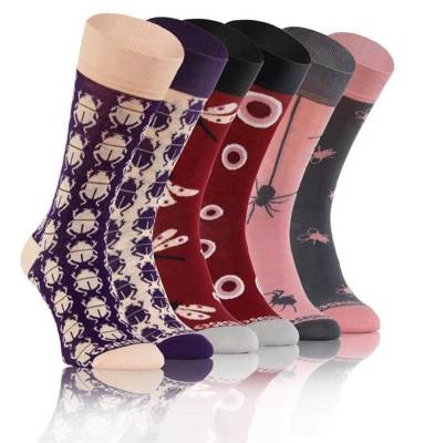 Sesto Senso Damen Bunte Baumwollsocken Set – Hochwertige Fitness Socken mit Lustigem Motiv, Atmungsaktiv und Bequem, 3er Pack, Ideal für Sport und Alltag, Größe 35-38, Mehrfarbig, Insektenmuster
