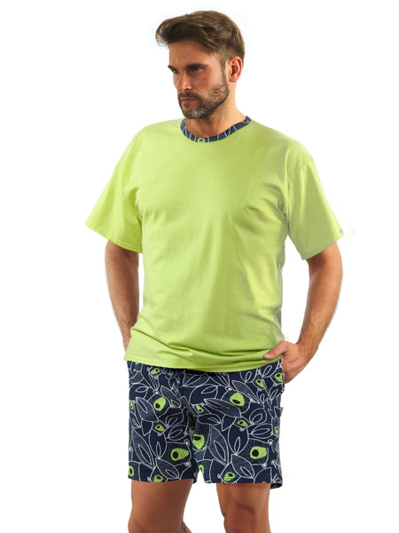 Sesto Senso Herren Pyjama Set – Kurzer Ärmel, Kurze Hose, 100% Baumwolle, Bequem und Atmungsaktiv, Elegantes Design mit Madras-Karo, Blau/Gelb, Für Komfortable Nächte, EU-Qualität