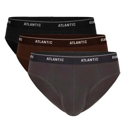 Atlantic Herren Slips Set – Bequeme Baumwollunterwäsche, 95% Baumwolle, 5% Elastan, Sport Kollektion, 3er Pack, Braun/Grau/Schwarz