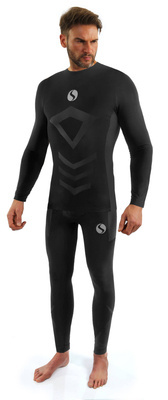 Sesto Senso Herren Thermoaktive Sportwäsche Set – Schnelltrocknend, Atmungsaktiv, 4-Wege-Stretch, Nahtlos, Poliamid-Elastan, Für Winteraktivitäten, Schwarz, Langarmshirt und Lange Hose