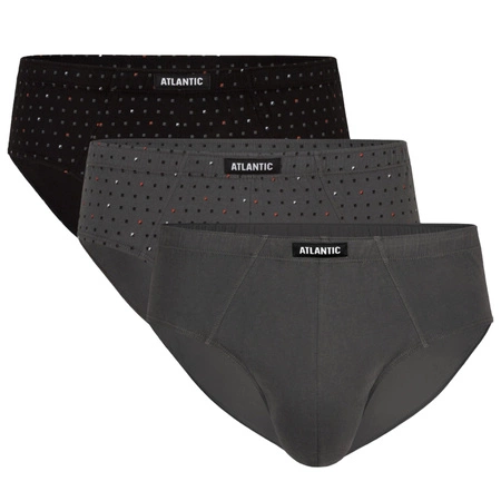 Atlantic Herren Baumwolle Slips – Klassischer Schnitt, Bequemer Print, 3er Pack, Farben: Schwarz, Khaki, Grau, Rot, Blau, 100% Baumwolle, Für Männer, Innengummi im Tunnel, Atmungsaktiv, Kollektion Classic, Ideal für Alltag und Sport.