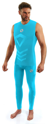 Sesto Senso Herren Thermoaktive Sportwäsche Set – Atmungsaktive Lange Hose und Ärmelloses Shirt, 4-Wege-Stretch, Nahtlos, Poliamid-Elastan, Komfort und Funktionalität, Ideal für Winteraktivitäten, Blau