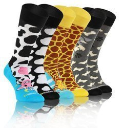 Sesto Senso Damen Bunte Skarpetten – Hochwertige Baumwolle, Lustige Muster Krowa, Pies, Żyrafa, 3er Set, Bequem und Atmungsaktiv, Ideal für Alltag und Sport, Größe 35-38, Vielseitig Kombinierbar