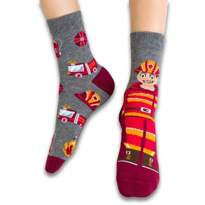 Kindersocken mit Feuerwehraufdruck. 138 KP325 melange grau