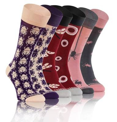 Sesto Senso Damen Bunte Baumwollsocken Set – Hochwertige Fitness Socken mit Lustigem Motiv, Atmungsaktiv und Bequem, 3er Pack, Ideal für Sport und Alltag, Größe 35-38, Mehrfarbig, Insektenmuster