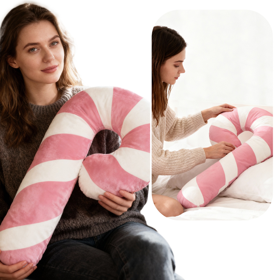 Dekokissen Zuckerstange Rosa-Weiß