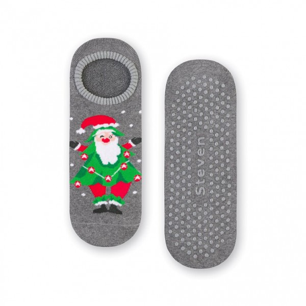 Stopki świąteczne frotte ABS z mikołajem art. 132 ZF020 melanż szary