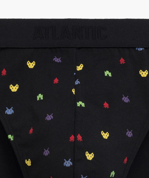 Atlantic Herren Sport Slips Set – Bequeme Unterwäsche aus Baumwolle mit Elastan, Atmungsaktiv, 3er Pack, Grau/Schwarz mit Print, Herbst/Winter Kollektion