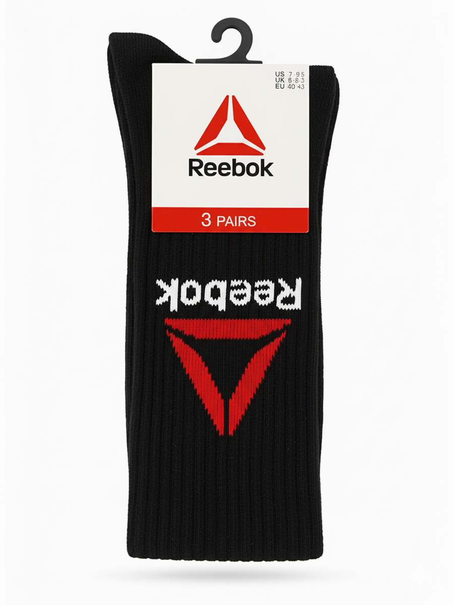 Reebok Herren Tennissocken – Lange Sportsocken aus Baumwollmischung, Atmungsaktiv und Komfortabel, Ideal für Outdoor-Aktivitäten, 3er Pack, Schwarz