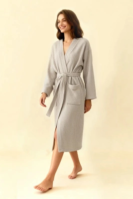 S BATHROBE WAFFLE GREY XXL