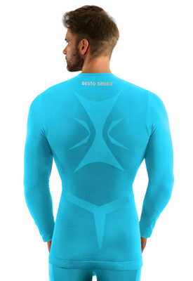 Sesto Senso Herren Thermoaktive Langarmshirt – Funktionales Sportshirt aus Poliamid, Atmungsaktiv, 4-Wege-Stretch, Nahtlos, Ideal für Winteraktivitäten, Blau | Türkis, Sportkollektion