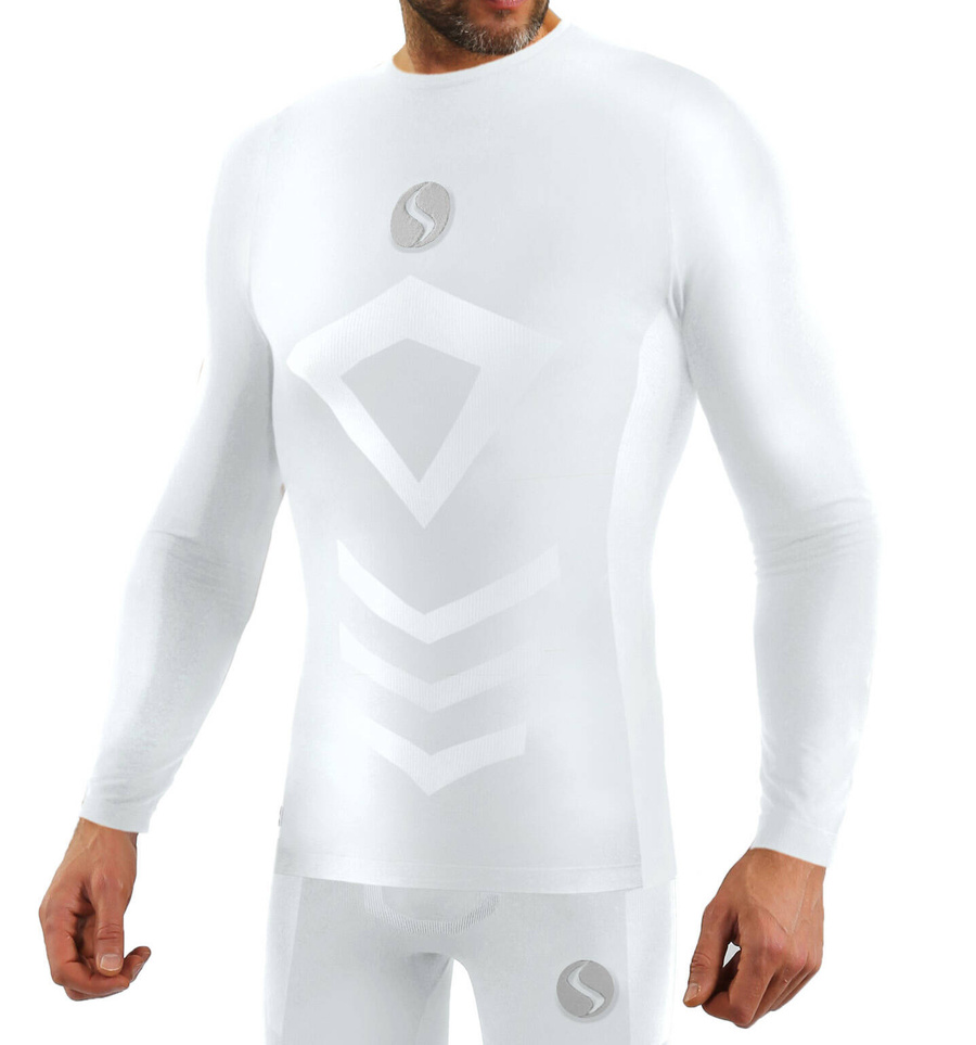 Sesto Senso Herren Thermoaktive Langarmshirt – Atmungsaktiv, 4-Wege-Stretch, Nahtlos, Sportbekleidung für Winteraktivitäten, 96% Polyamid, Weiß