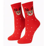 Women's Christmas socks Reindeer and dots 1283.033, Color Ecru, Size 37-41