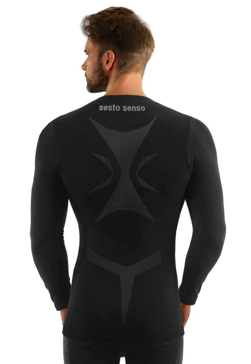 Sesto Senso Herren Thermoaktive Langarmshirt – Atmungsaktives Funktionsshirt aus 96% Polyamid, 4-Wege-Stretch, Nahtlos, Ideal für Wintersport, Farbe: Nero/Blau, Sportbekleidung für Männer