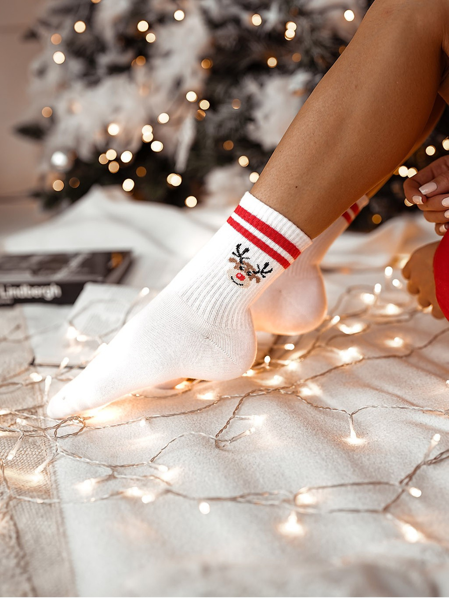 Emotions Damen Weihnachtssocken, Farbe Ecru, Größe 37-41