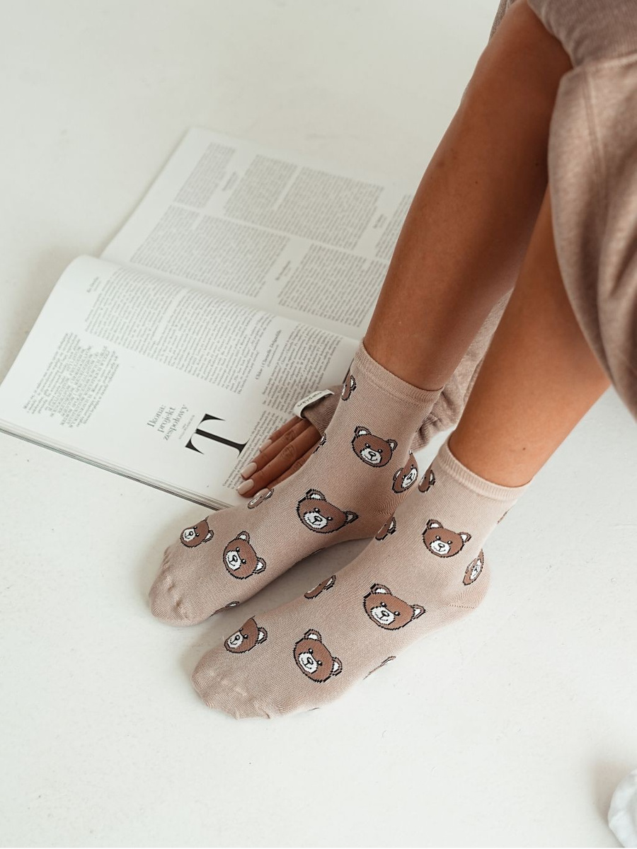 Damen-Teddybär-Kopfsocken, Farbe Beige, Größe 37-41