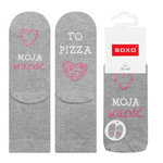 Graue SOXO Socken für Frauen mit Aufschrift lustiges Geschenk Pizza