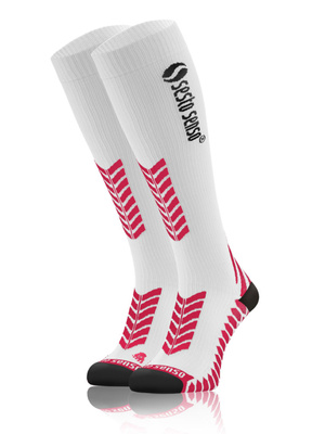 Sesto Senso Kompressions-Kniestrümpfe – Sportliche Laufsocken aus Poliamid, Atmungsaktiv & Schnell Trocknend, Unisex, Anatomic Passform, Farbe Weiß, Ideal für Sport & Fitness, Flache Nähte, Bessere Durchblutung