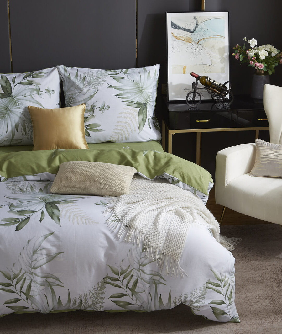 Bettwäsche Satina Y020 Weiß mit Blattmuster