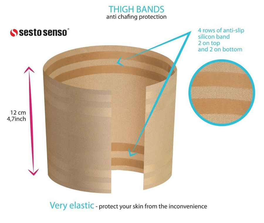 Sesto Senso Damen Samonośne Opaski Na Uda – Elastyche Schutz gegen Reibung, Unsichtbar unter Kleidung, Silikonstreifen für Stabilität, Bequem & Elegant, Poliamid-Elastan Mix, Beige, Ideal für Sommerkleider