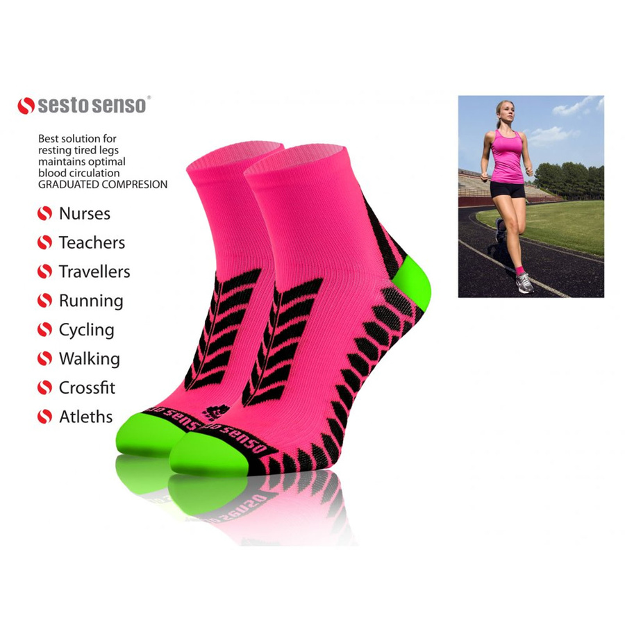 Sesto Senso Sport Kompressionssocken – Atmungsaktiv, Nahtlos, Anatomic Passform, Feuchtigkeitsregulierend, Kurz, Poliamid-Elastan, Für Laufen, Rosa, Unisex