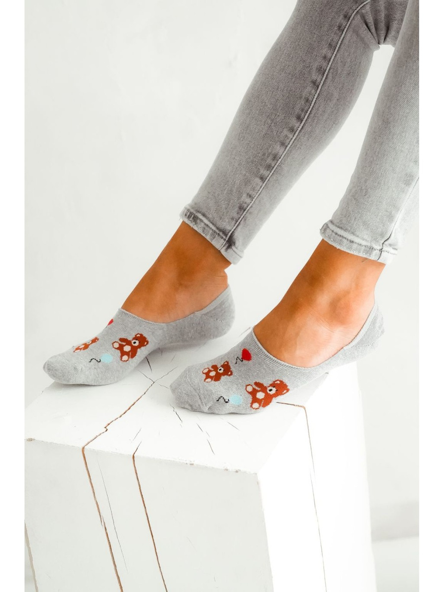 Teddybären und Luftballons Baumwolle Microstock, Farbe Hell Melange, Größe 36-38