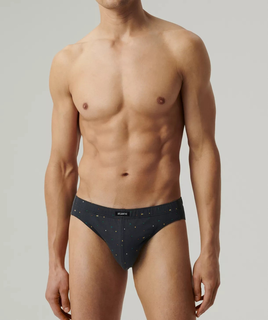 Atlantic Herren Slip Set – Bequeme Baumwollunterwäsche mit Tetris Print, 3er Pack, Schwarz/Grau/Grün, Klassischer Schnitt, Frühling/Sommer 2025