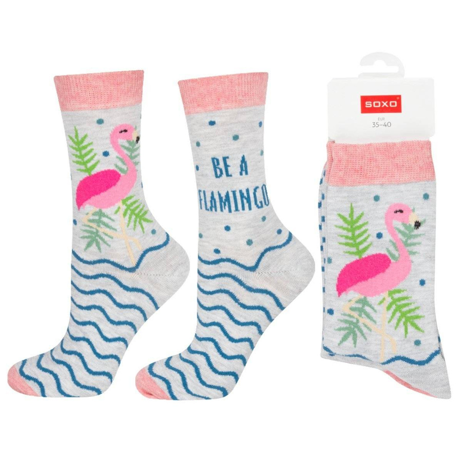 2x SOXO Damen Socken aus Baumwolle mit Flamingos, die nicht zusammenpassen