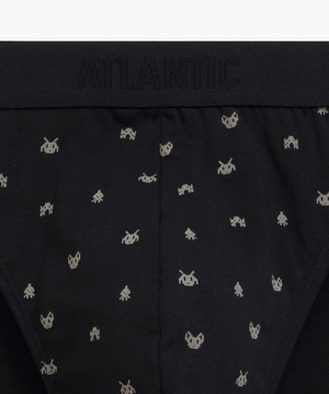 Atlantic Herren Sport Slips Set – Bequeme Unterwäsche aus Baumwolle mit Elastan, Atmungsaktiv, 3er Pack, Grau/Schwarz mit Print, Herbst/Winter Kollektion