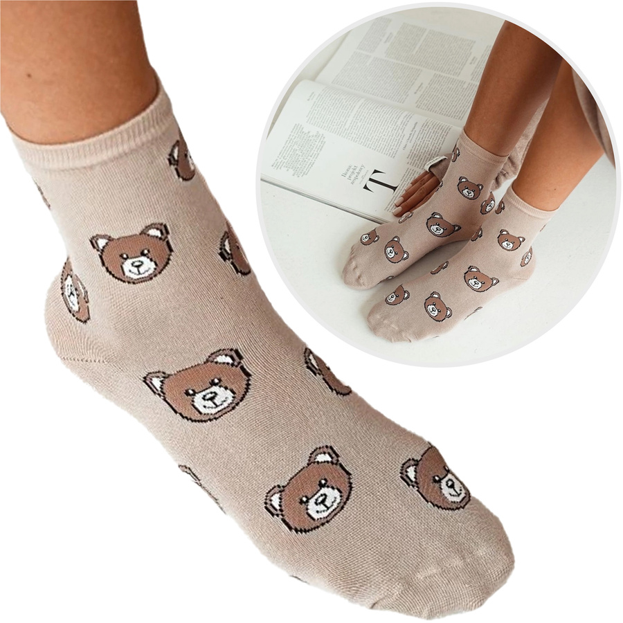 Damen-Teddybär-Kopfsocken, Farbe Beige, Größe 37-41