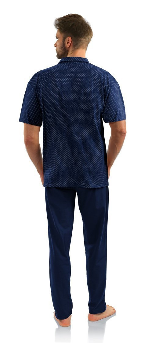 Sesto Senso Herren Pyjama Set – Kurzarm, Langhose, 100% Baumwolle, Knopfleiste, Anker Muster, Praktische Taschen, Elegante Geschenkbox, Ideal für Zuhause und Krankenhaus, Dunkelblau