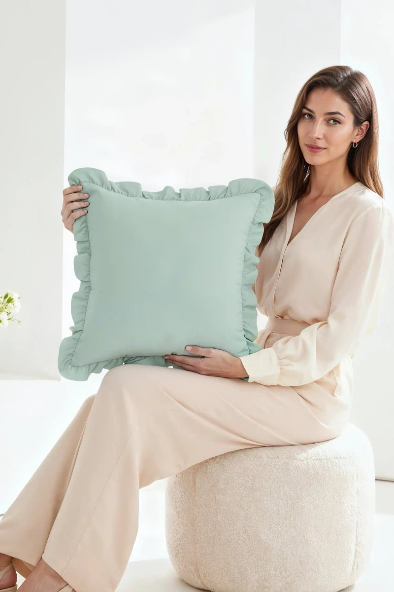 Pillow Ruffy Premium Sage/Satin