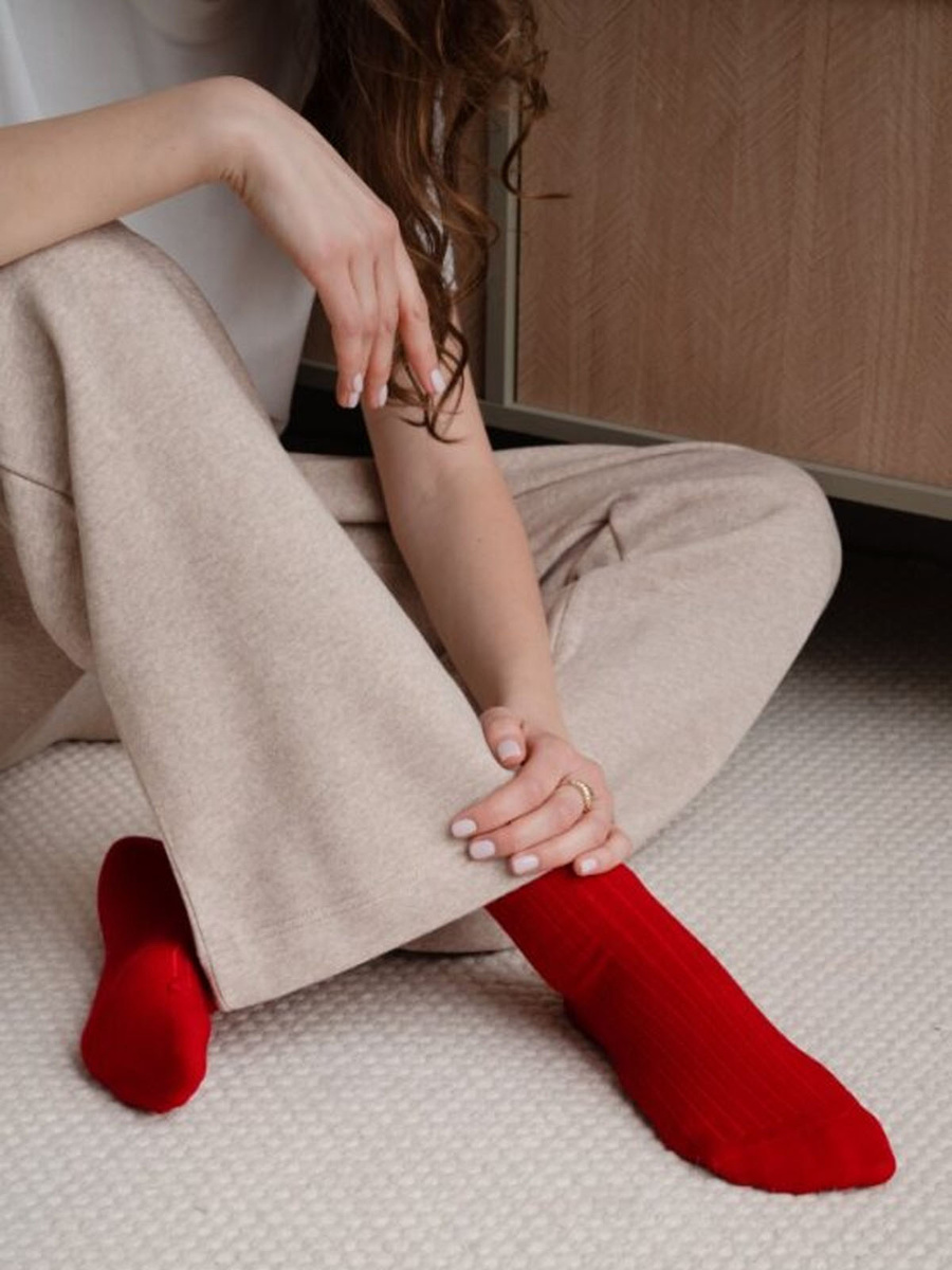 Șosete din lână merino fără compresie roșu murdar