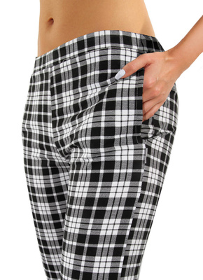 Damen-Schlafanzug Lang Set Schwarz-Weiß