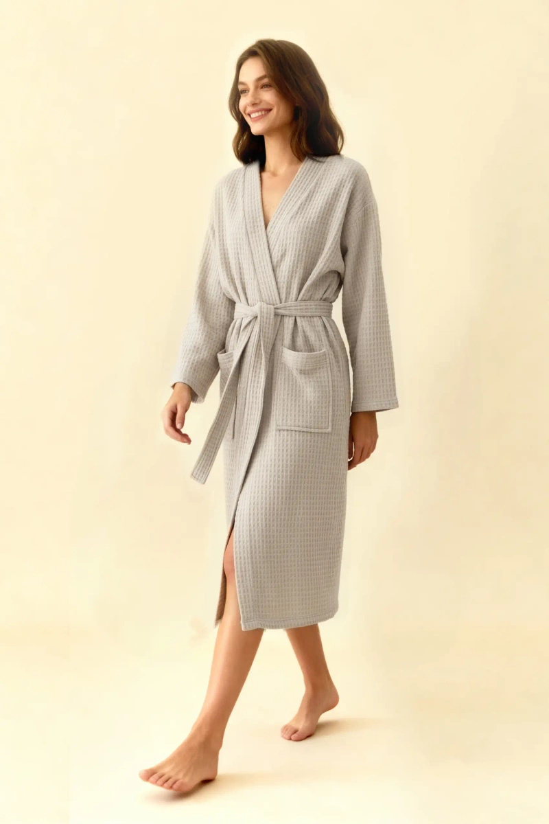 S BATHROBE WAFFLE GREY XXL