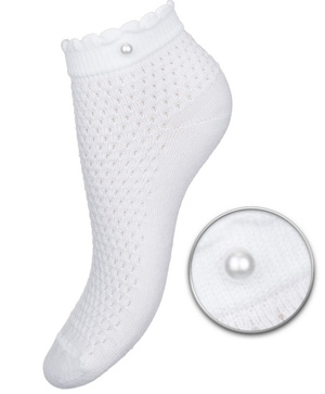 Socken für Damen durchbrochen Z Perełką Milena Weiß