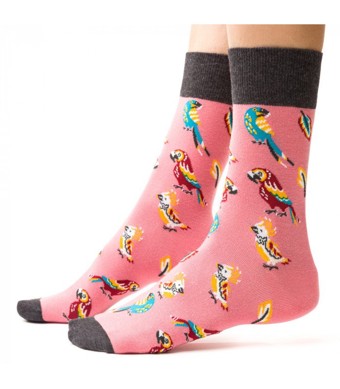 Bunte Socken Damen/Herren Papageien Rosa Mehr Mode