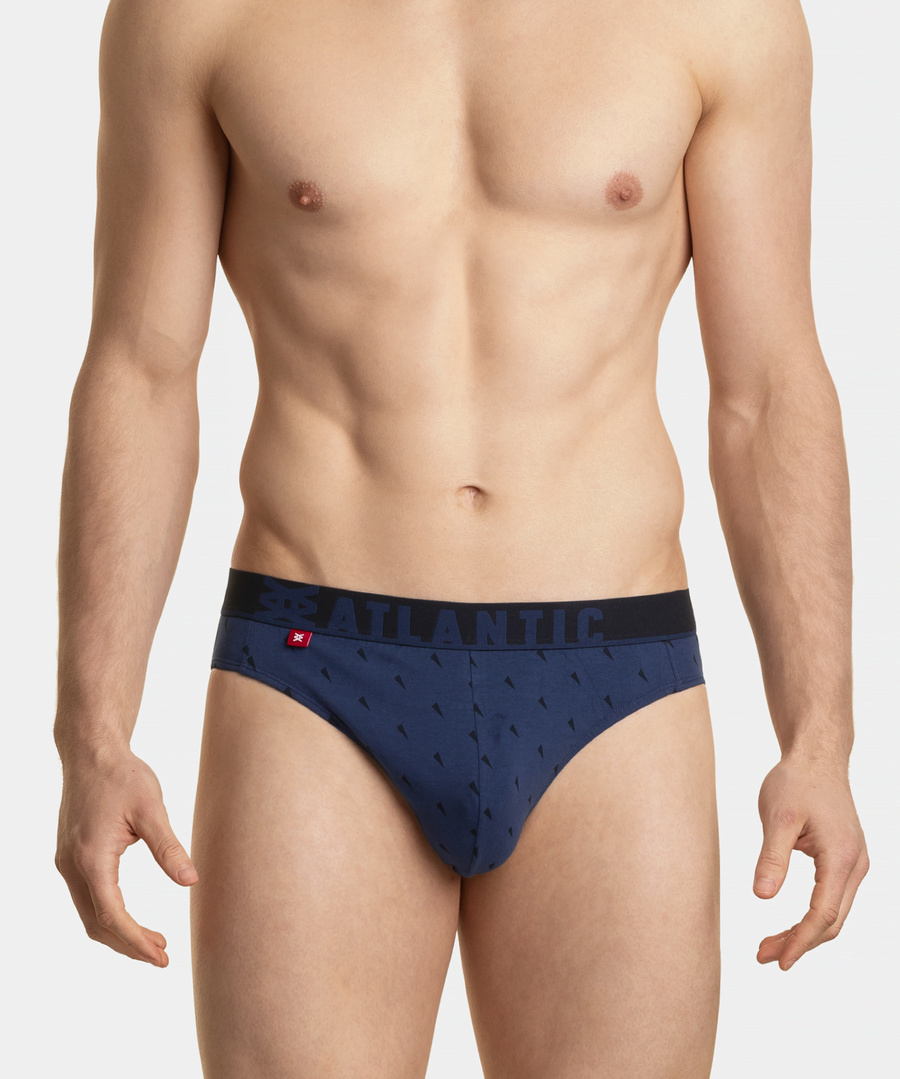 Atlantic Herren Sport Slips – Bequeme Unterwäsche aus Baumwolle, 3er Pack mit Print, Farben: Rot, Marineblau, Blau, Elastischer Bund, Für Sportliche Aktivitäten, Größe: M-XL