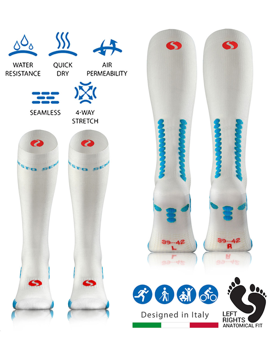 Sesto Senso Herren Kompressions-Kniestrümpfe SKB12 – Sportliche Poliamid Socken, Feuchtigkeitsableitend, Langlebig, Für Läufer und Sportler, Weiß, Nicht einengend