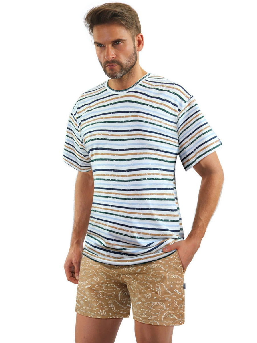 Sesto Senso Herren Schlafanzug Set – Kurzarm T-Shirt & Shorts, 100% Baumwolle, Komfortabel & Stilvoll, Karomuster, Ideal für Sommernächte, Blau, Hergestellt in der EU