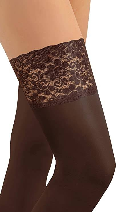 Sesto Senso Damen Selbsthaltende Strümpfe Nicole – Elegante 50 DEN Mikrofaser mit Spitze, Komfort und perfekter Sitz, Braun (Caffe), Größen 1/2 und 3/4, Ideal für Alltag und besondere Anlässe