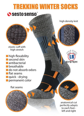 Wollsocken Trekking Winter Grau Mehrfarbig