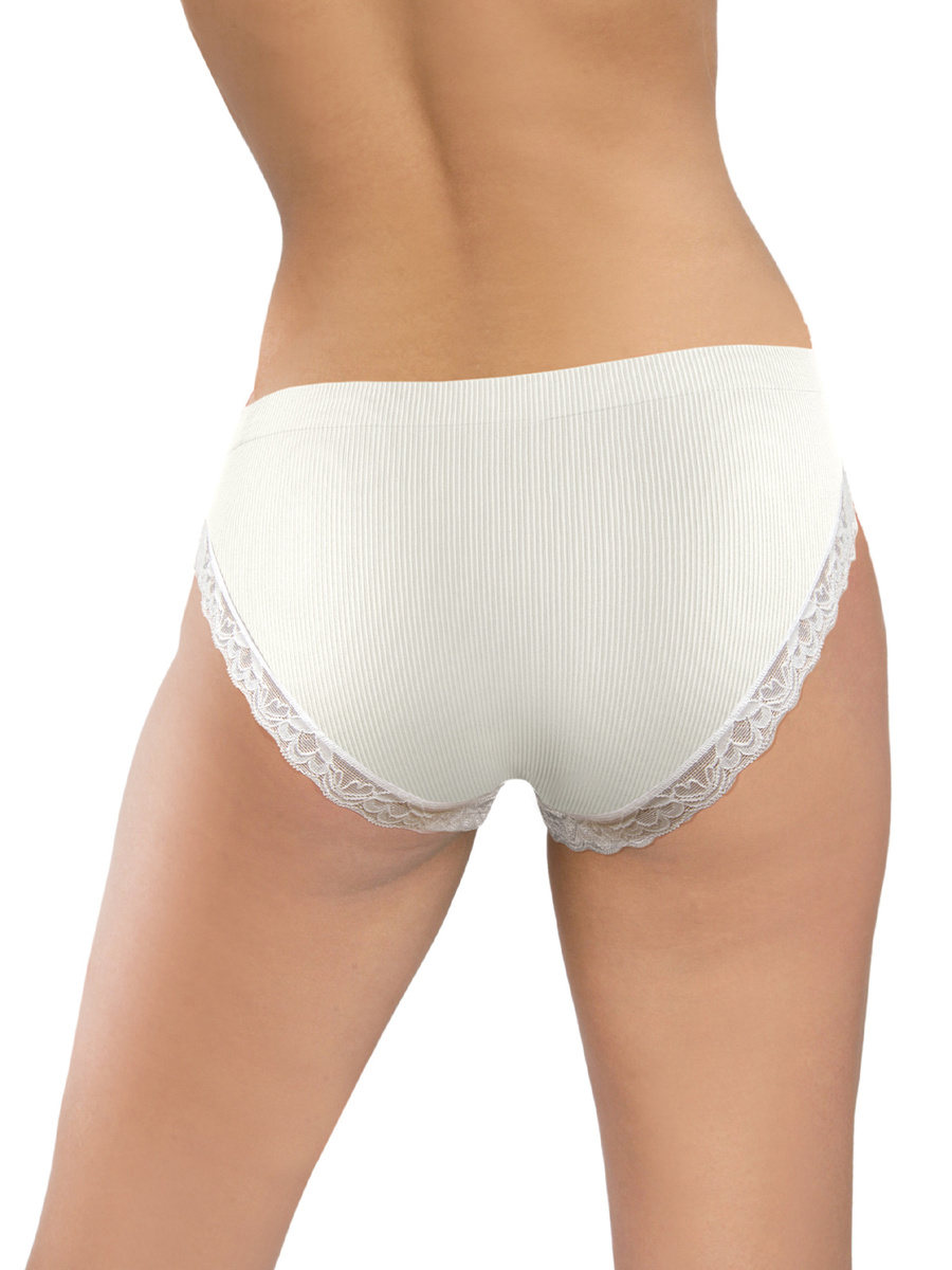 Gerippter Damenschlüpfer mit Spitze Weiß 6108