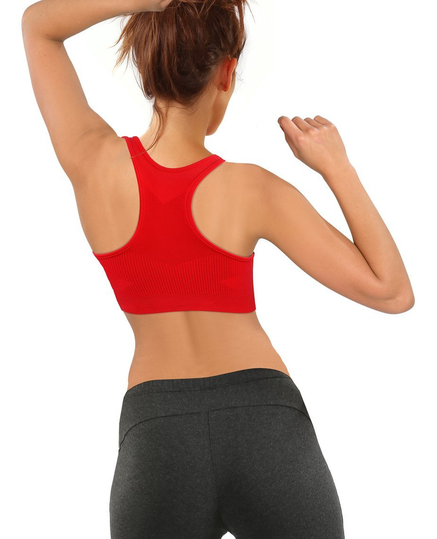 Sesto Senso Damen Seamless Sport Top – Nahtloser Sport-BH, Elastisch, Atmungsaktiv, Thermoregulierend, Doppellagig, Perfekte Passform, Rot, Poliamid, Ideal für Fitness, Crossfit, Laufen, Radfahren, Neu