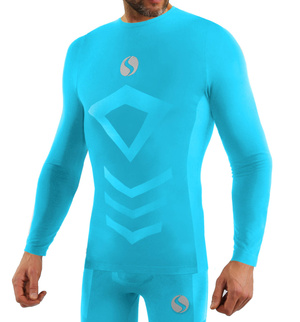 Sesto Senso Herren Thermoaktive Langarmshirt – Funktionales Sportshirt aus Poliamid, Atmungsaktiv, 4-Wege-Stretch, Nahtlos, Ideal für Winteraktivitäten, Blau | Türkis, Sportkollektion