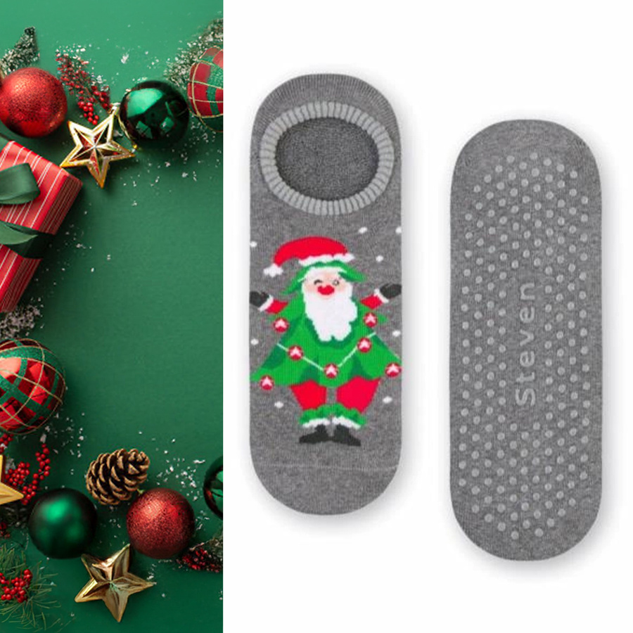 Stopki świąteczne frotte ABS z mikołajem art. 132 ZF020 melanż szary