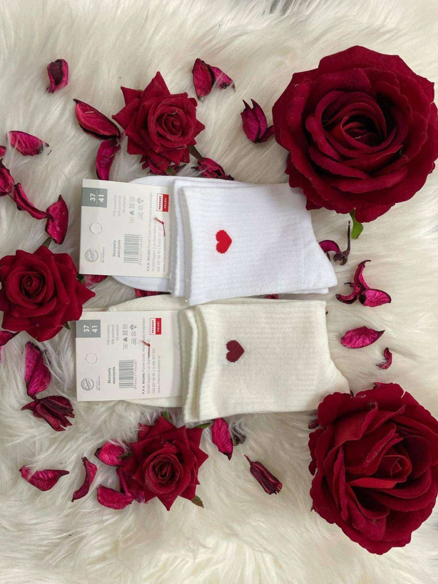 Damensocken Wzorzyste 200 Weiß mit Herzmotiv