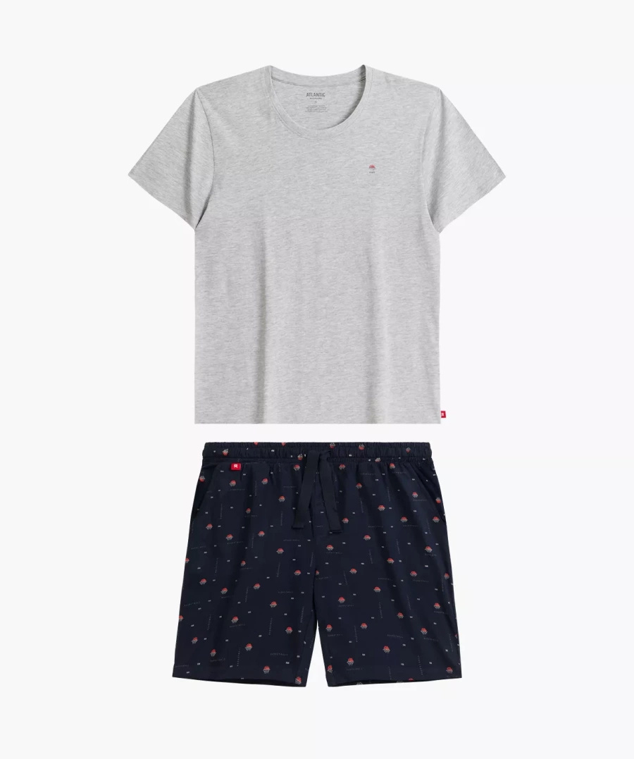 Schlafanzug Herren Nmp-384 Grau/Marineblau