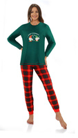 Sesto Senso Damen Schlafanzug – Hochwertige Baumwolle, Weihnachtliches Design, Langarmshirt mit Rundhals, Lange Hose mit Karo-Muster, Grün, Komfortabel, Geschenkverpackung, Weihnachten